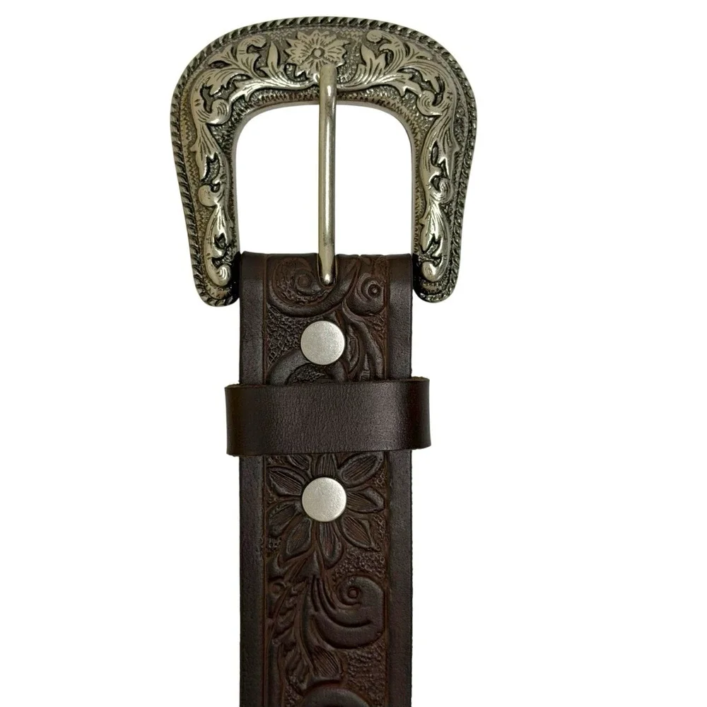 Lucky Brand Men's Size 36 100% Leather Belt Brown Embossed Floral Western NWT